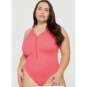 FABLETICS Women's Pink Punch Neon Zip Front One Piece Swimsuit